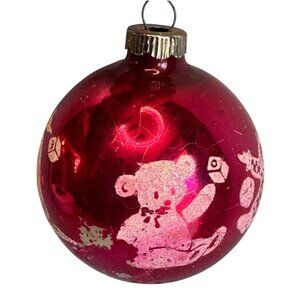 Shiny Brite Glass Ball Ornament Red Bears Blocks Drum 2 1/2 Inches